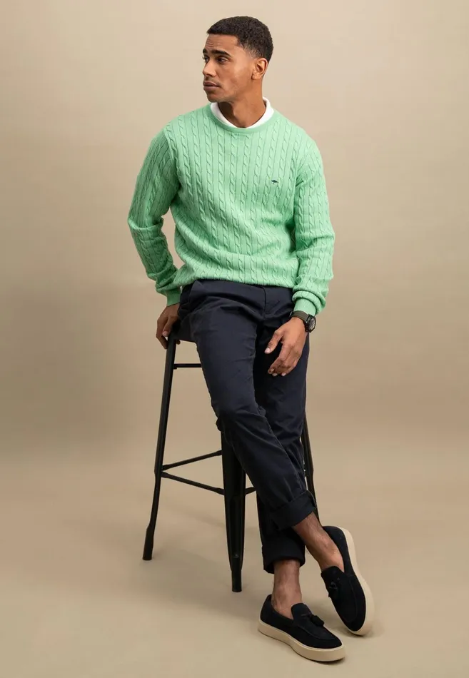 FYNCHHATTON Cotton Sweater With A Cable Knit Pattern Poppy Redstrong Bluenew Offwhiteturf Greennavy Men Sweater
