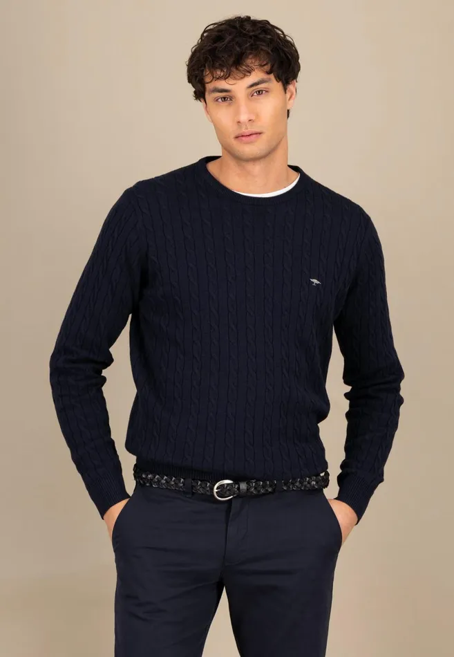 FYNCHHATTON Cotton Sweater With A Cable Knit Pattern Poppy Redstrong Bluenew Offwhiteturf Greennavy Men Sweater