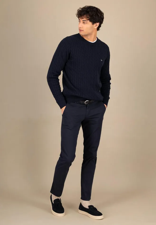 FYNCHHATTON Cotton Sweater With A Cable Knit Pattern Poppy Redstrong Bluenew Offwhiteturf Greennavy Men Sweater