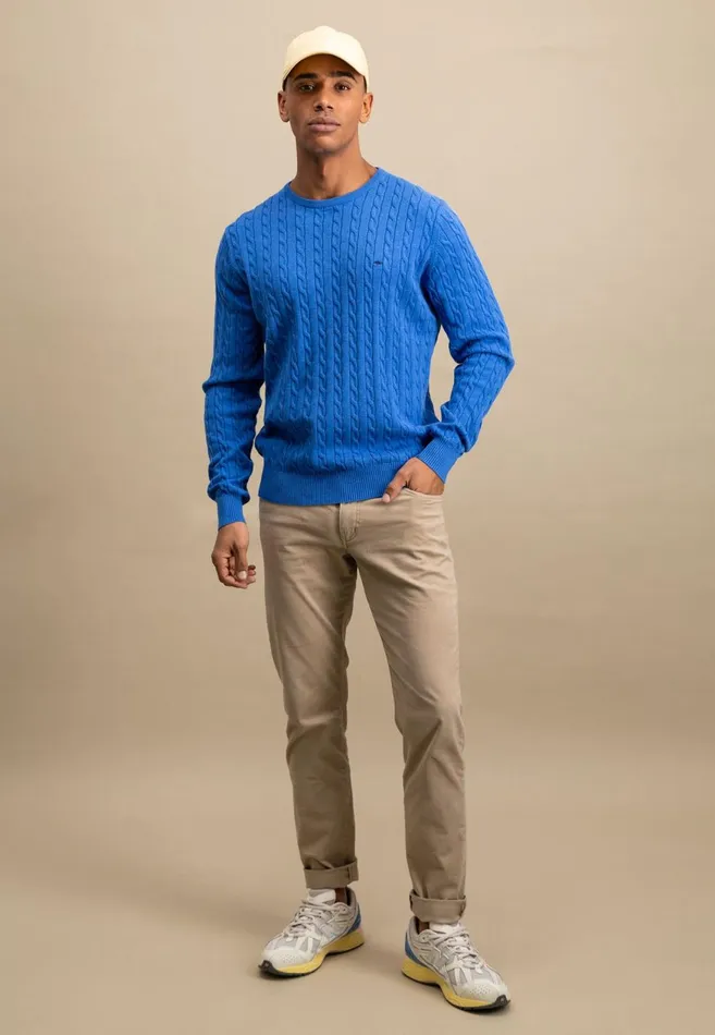 FYNCHHATTON Cotton Sweater With A Cable Knit Pattern Poppy Redstrong Bluenew Offwhiteturf Greennavy Men Sweater