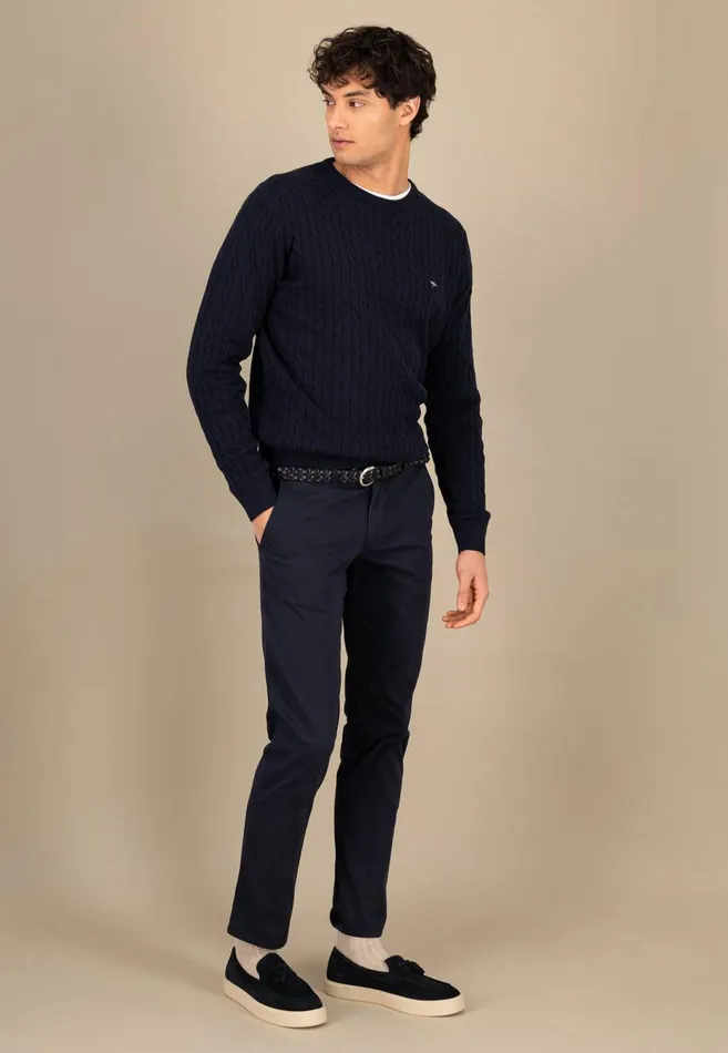 FYNCHHATTON Cotton Sweater With A Cable Knit Pattern Poppy Redstrong Bluenew Offwhiteturf Greennavy Men Sweater