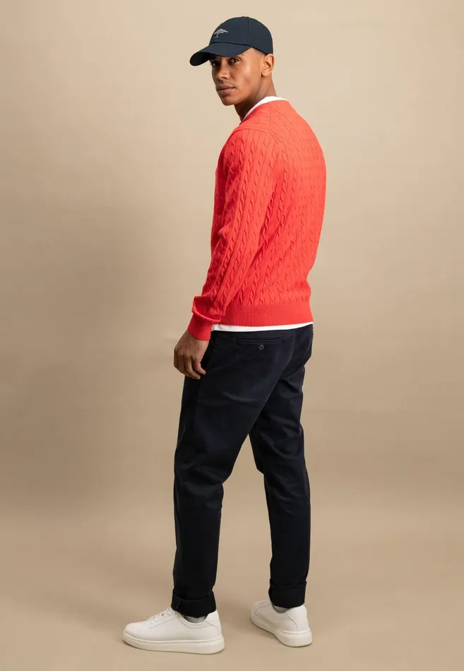 FYNCHHATTON Cotton Sweater With A Cable Knit Pattern Poppy Redstrong Bluenew Offwhiteturf Greennavy Men Sweater