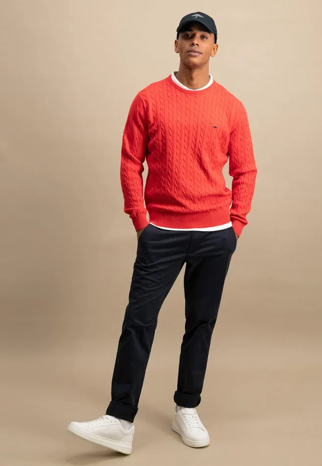 FYNCHHATTON Cotton Sweater With A Cable Knit Pattern Poppy Redstrong Bluenew Offwhiteturf Greennavy Men Sweater