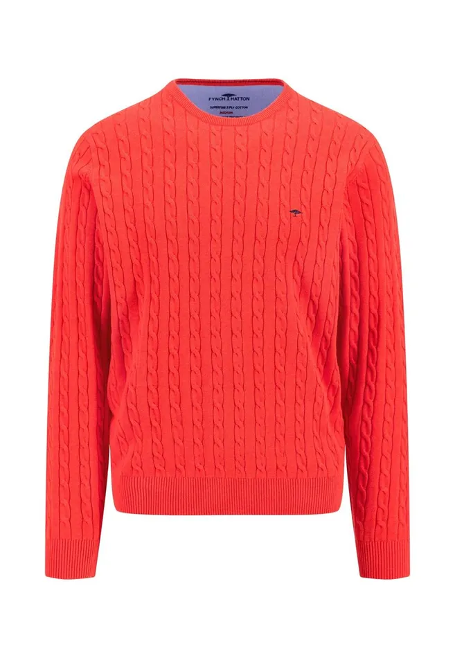 FYNCHHATTON Cotton Sweater With A Cable Knit Pattern Poppy Redstrong Bluenew Offwhiteturf Greennavy Men Sweater