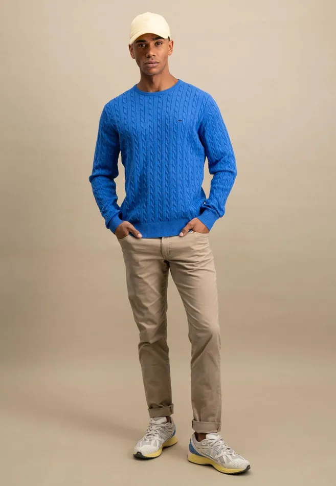 FYNCHHATTON Cotton Sweater With A Cable Knit Pattern Poppy Redstrong Bluenew Offwhiteturf Greennavy Men Sweater