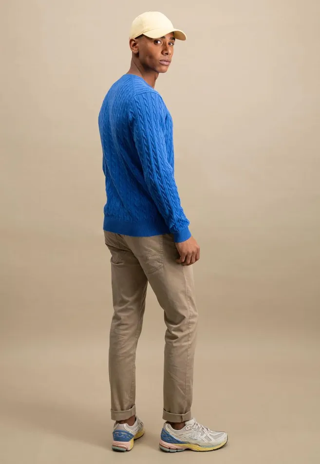 FYNCHHATTON Cotton Sweater With A Cable Knit Pattern Poppy Redstrong Bluenew Offwhiteturf Greennavy Men Sweater
