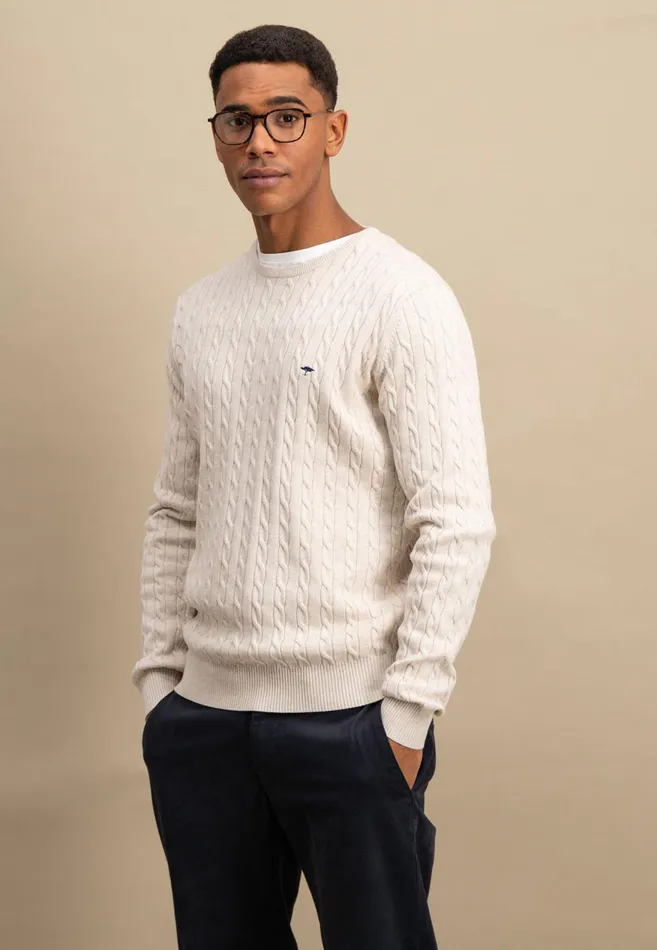 FYNCHHATTON Cotton Sweater With A Cable Knit Pattern Poppy Redstrong Bluenew Offwhiteturf Greennavy Men Sweater