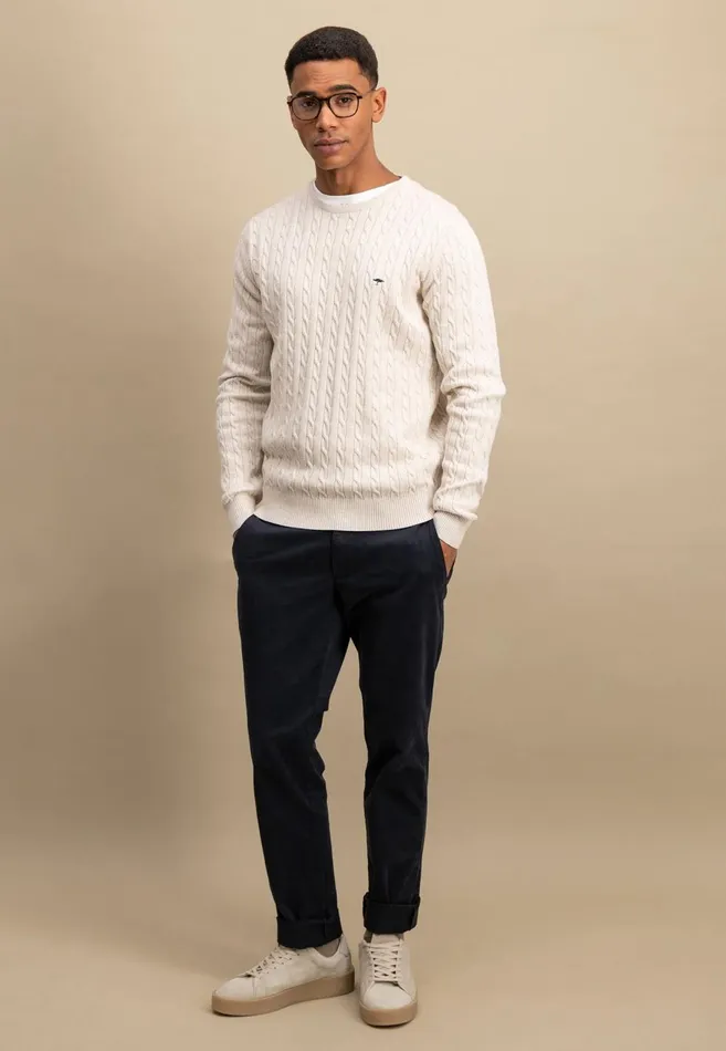 FYNCHHATTON Cotton Sweater With A Cable Knit Pattern Poppy Redstrong Bluenew Offwhiteturf Greennavy Men Sweater