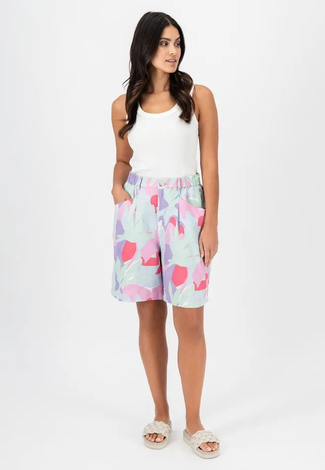 FYNCHHATTON Floral Patterned Shorts From Linen Fresh Mint Women Sale
