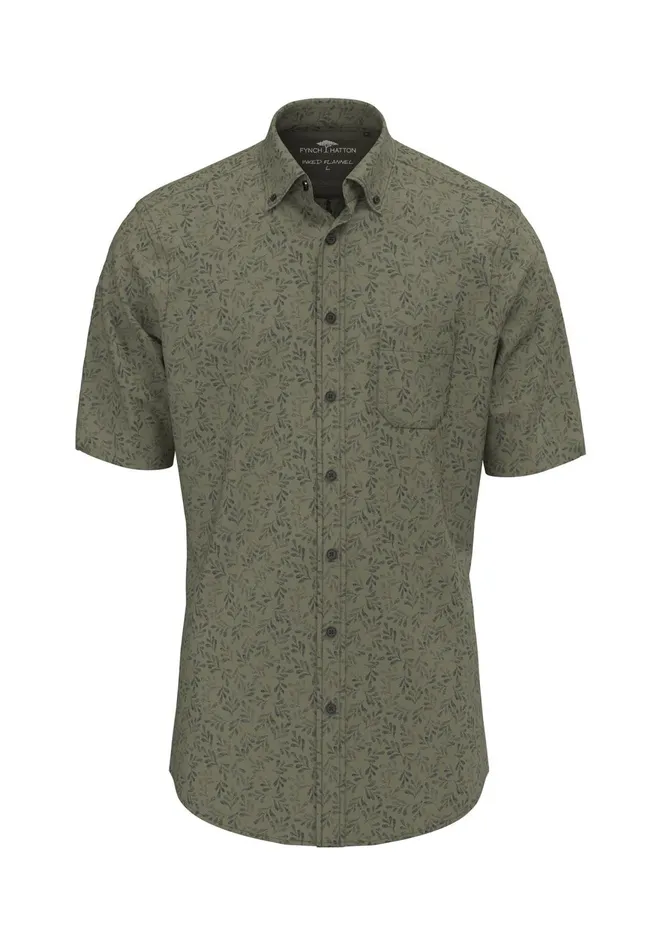 FYNCHHATTON Halklm Shirt With Botanical Print Olivestone Men Shirts