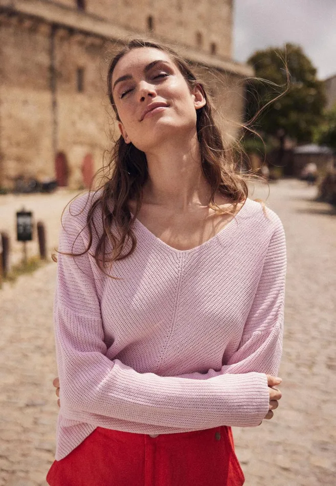 FYNCHHATTON Knitting Sweater Casualfit In Plain Colors Fresh Rosemilksummer Redlight Blue Women Sweater