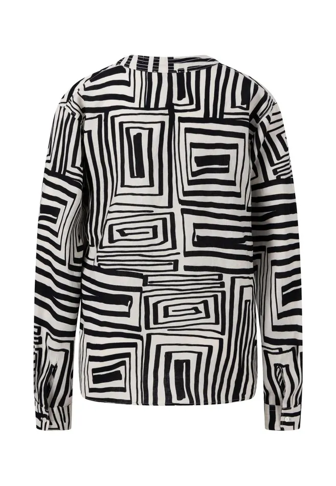 FYNCHHATTON Linen Blouse With Graphics Pattern Black Women Blouses FYNCHHATTON Linen Blouse With Graphics Pattern Black Women Blouses