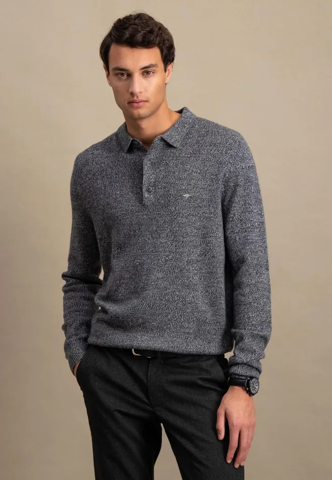 FYNCHHATTON Long Arm Knitting Polo Shirt Made Of KashmirWollmix Steelnight Men Sale