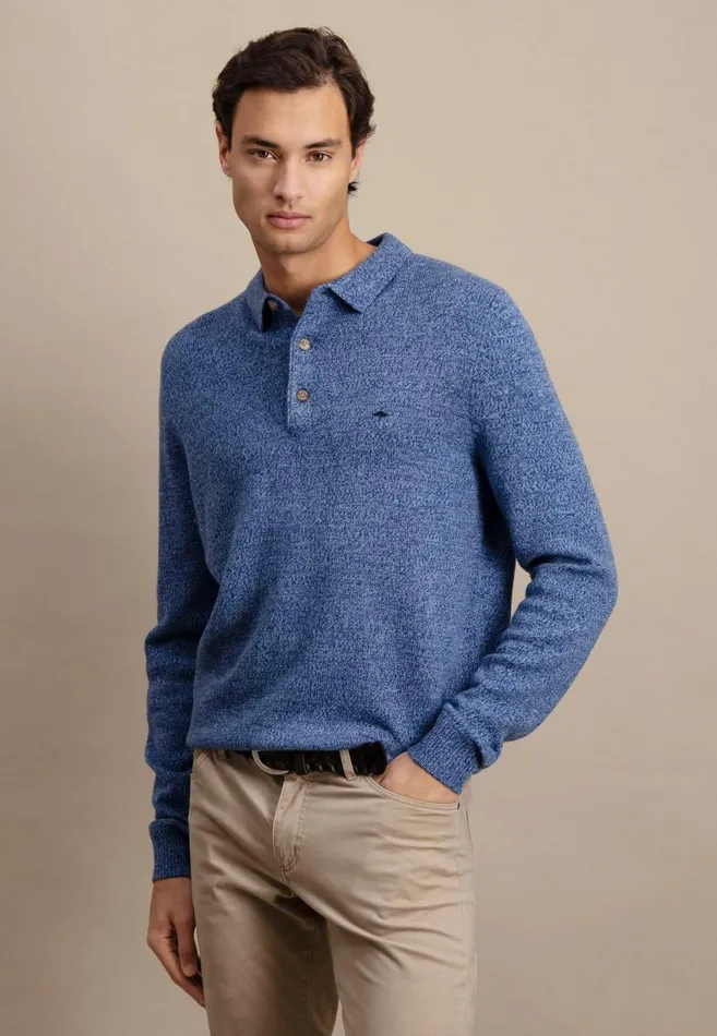 FYNCHHATTON Long Arm Knitting Polo Shirt Made Of KashmirWollmix Steelnight Men Sale
