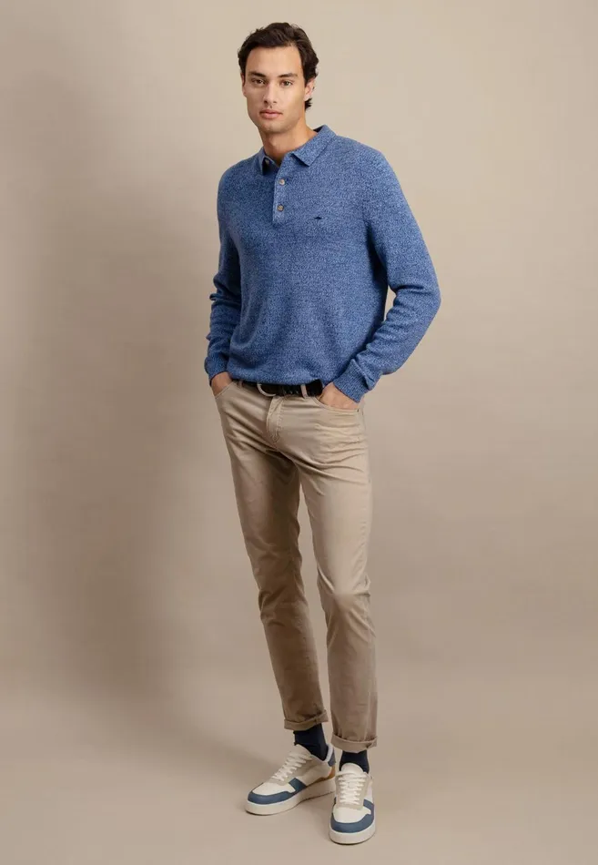 FYNCHHATTON Long Arm Knitting Polo Shirt Made Of KashmirWollmix Steelnight Men Sale