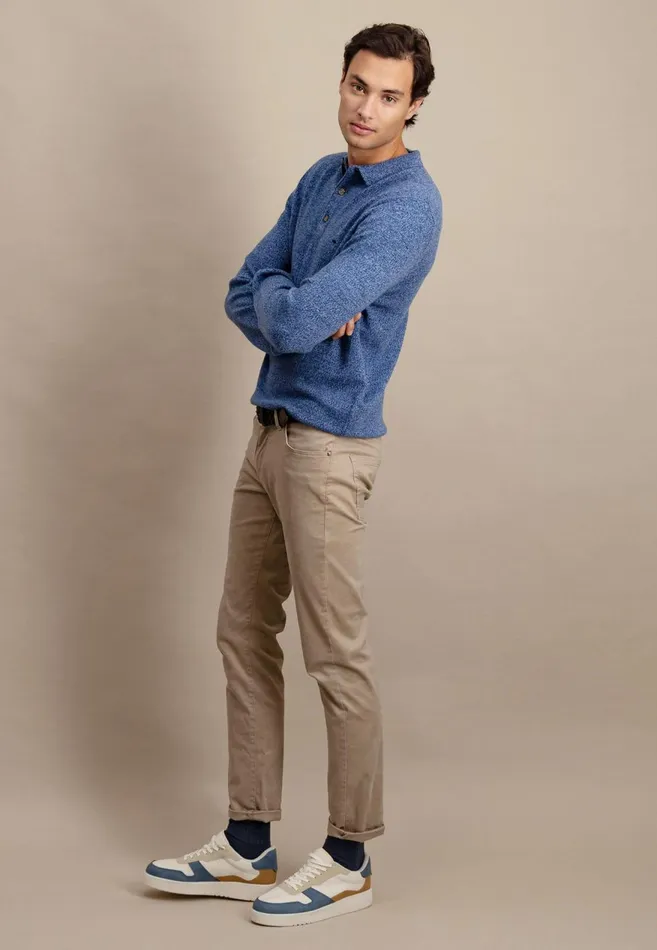 FYNCHHATTON Long Arm Knitting Polo Shirt Made Of KashmirWollmix Steelnight Men Sale