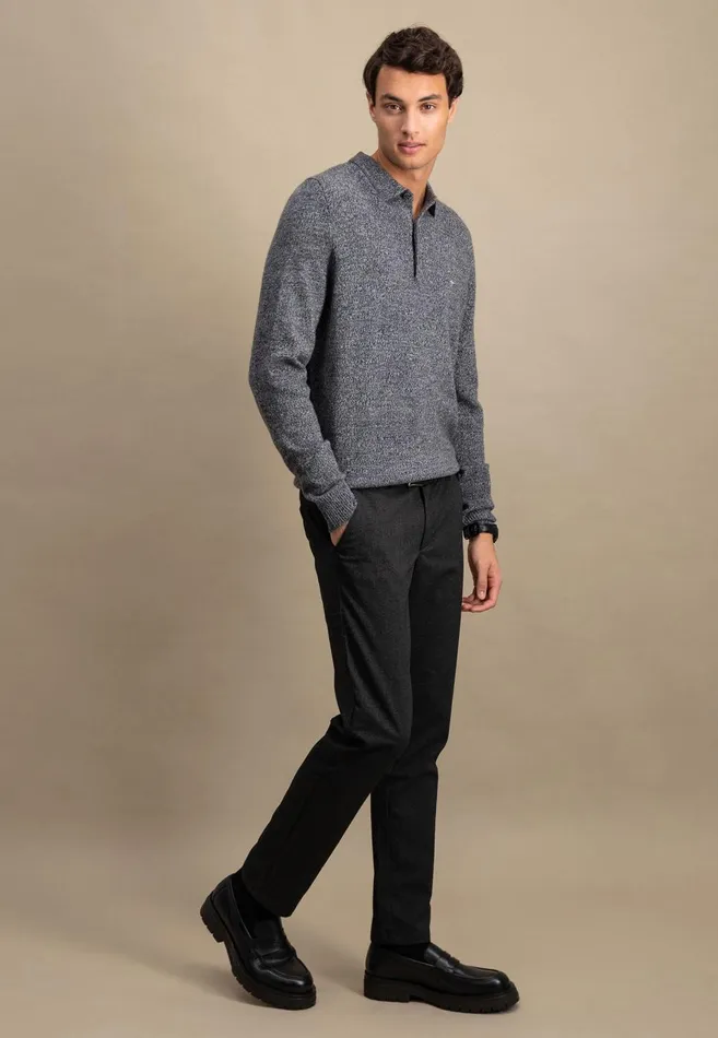 FYNCHHATTON Long Arm Knitting Polo Shirt Made Of KashmirWollmix Steelnight Men Sale