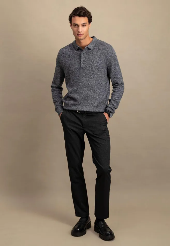 FYNCHHATTON Long Arm Knitting Polo Shirt Made Of KashmirWollmix Steelnight Men Sale