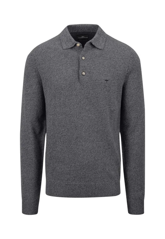 FYNCHHATTON Long Arm Knitting Polo Shirt Made Of KashmirWollmix Steelnight Men Sale