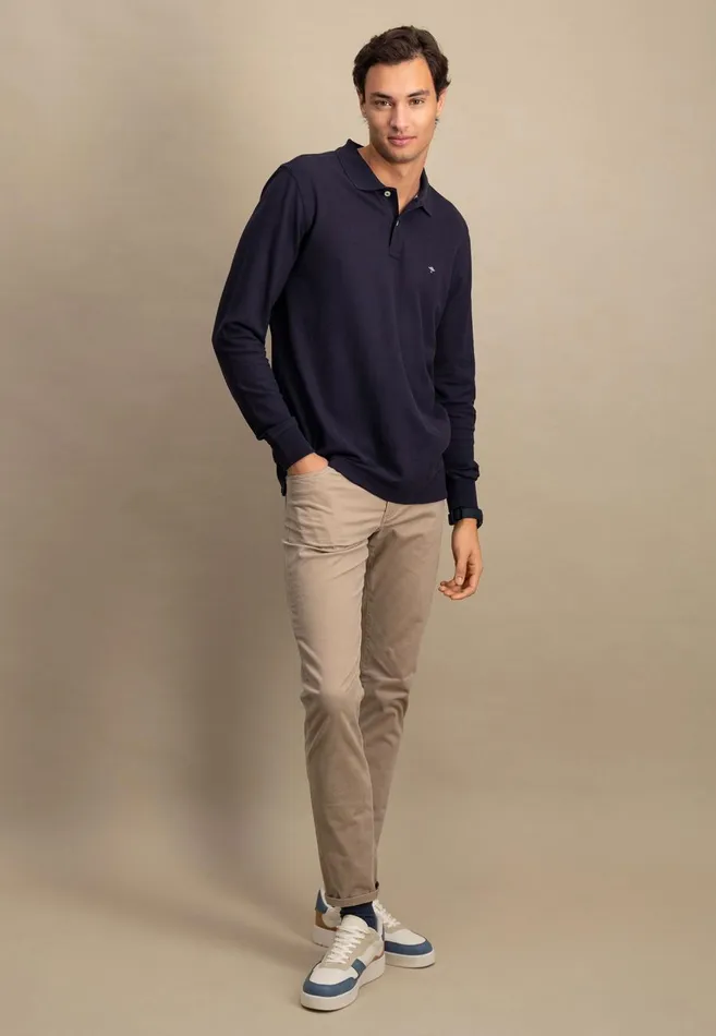 FYNCHHATTON Long Arm Polo Shirt Made Of Cotton Navyasphaltdark Emeraldrustruby Redcloud Bluemidnightlight Khaki Men Polo Shirt