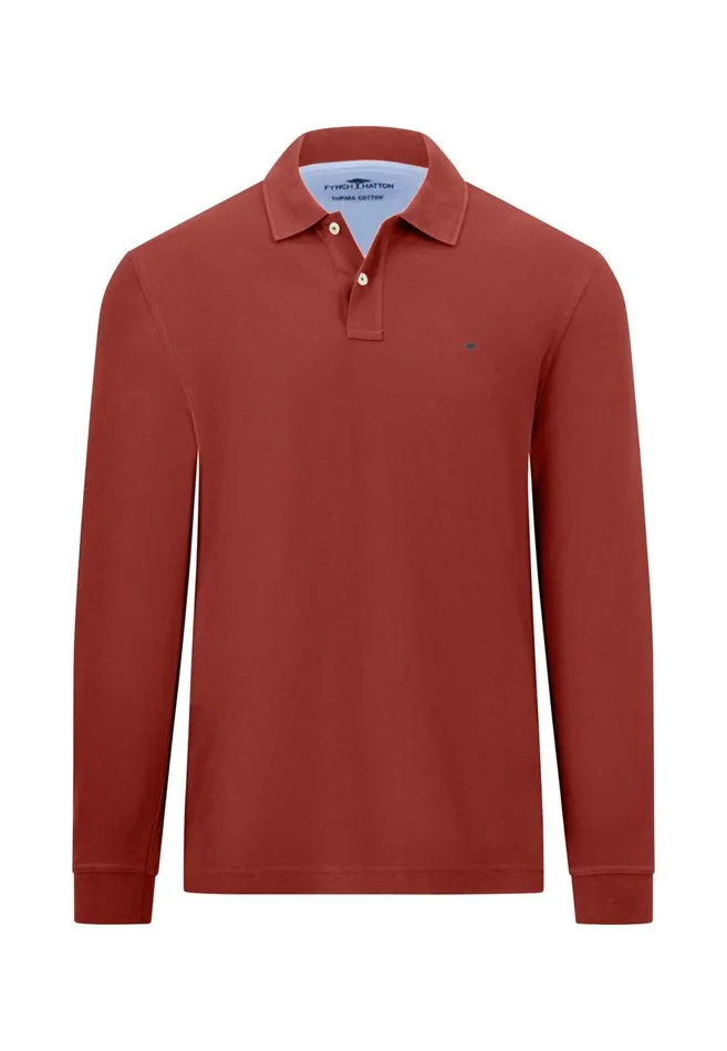 FYNCHHATTON Long Arm Polo Shirt Made Of Cotton Navyasphaltdark Emeraldrustruby Redcloud Bluemidnightlight Khaki Men Polo Shirt
