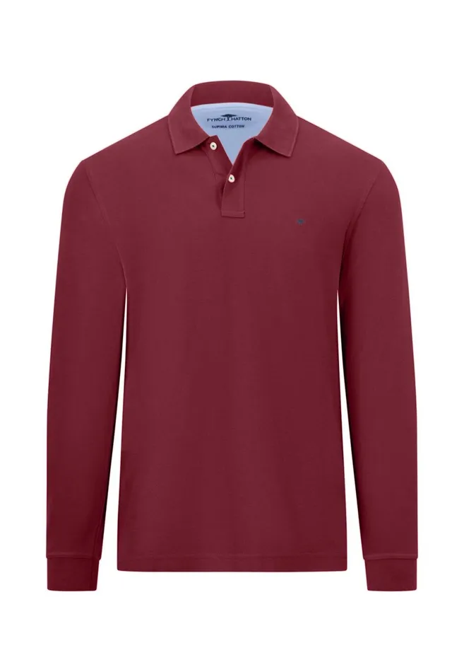 FYNCHHATTON Long Arm Polo Shirt Made Of Cotton Navyasphaltdark Emeraldrustruby Redcloud Bluemidnightlight Khaki Men Polo Shirt