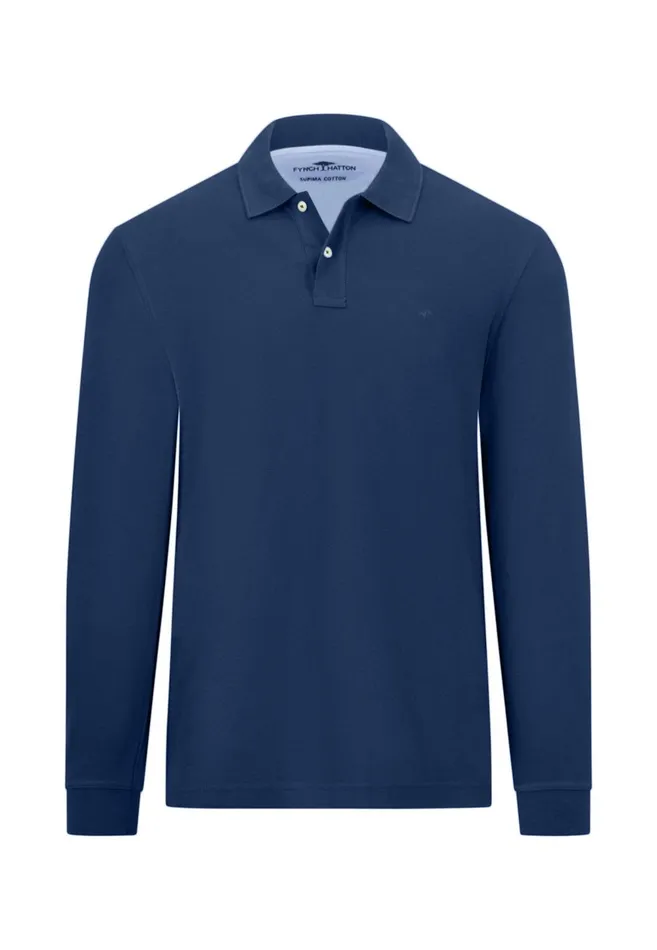 FYNCHHATTON Long Arm Polo Shirt Made Of Cotton Navyasphaltdark Emeraldrustruby Redcloud Bluemidnightlight Khaki Men Polo Shirt