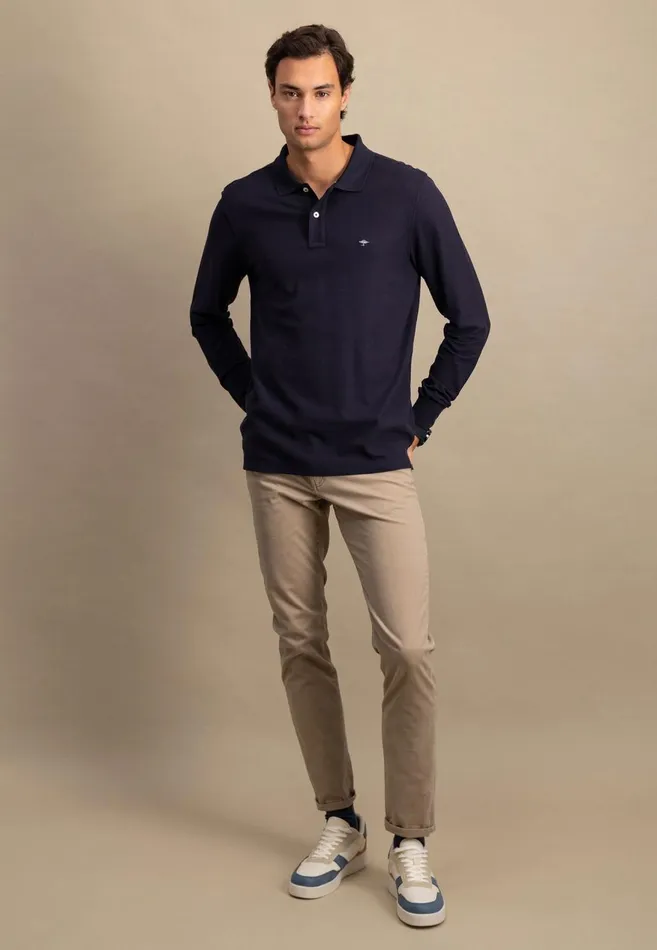 FYNCHHATTON Long Arm Polo Shirt Made Of Cotton Navyasphaltdark Emeraldrustruby Redcloud Bluemidnightlight Khaki Men Polo Shirt