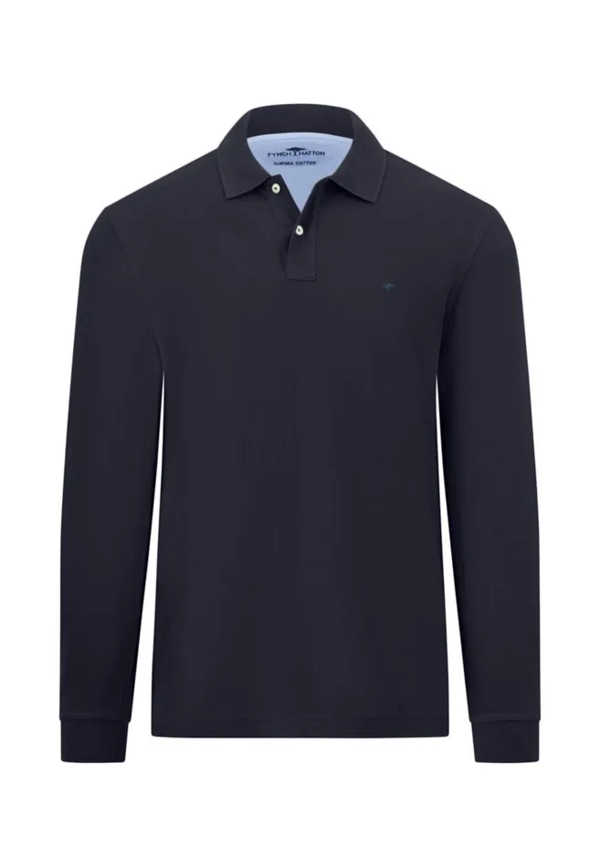 FYNCHHATTON Long Arm Polo Shirt Made Of Cotton Navyasphaltdark Emeraldrustruby Redcloud Bluemidnightlight Khaki Men Polo Shirt