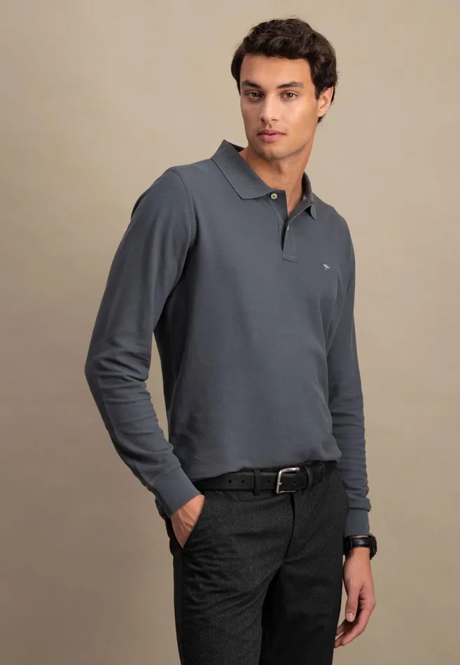 FYNCHHATTON Long Arm Polo Shirt Made Of Cotton Navyasphaltdark Emeraldrustruby Redcloud Bluemidnightlight Khaki Men Polo Shirt