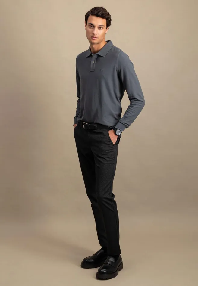 FYNCHHATTON Long Arm Polo Shirt Made Of Cotton Navyasphaltdark Emeraldrustruby Redcloud Bluemidnightlight Khaki Men Polo Shirt