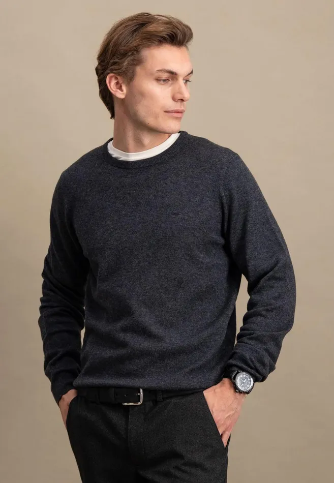 FYNCHHATTON Merinocashmere Sweater With A Round Neckline Cloud Bluenightlight Khakidark Emeraldgrass Greennavy Men Sweater