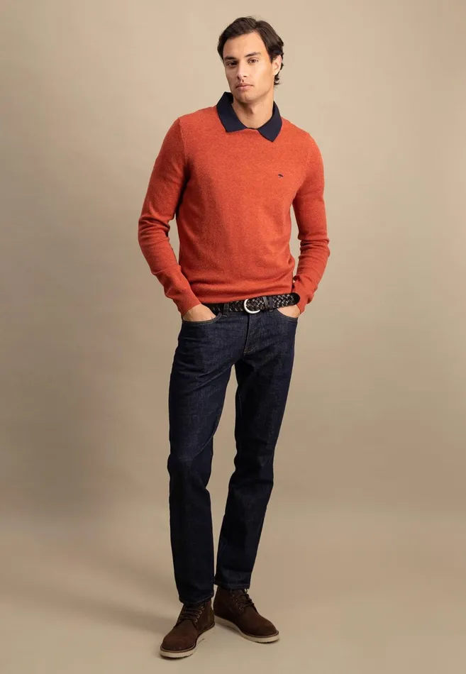 FYNCHHATTON Merinocashmere Sweater With A Round Neckline Cloud Bluenightlight Khakidark Emeraldgrass Greennavy Men Sweater