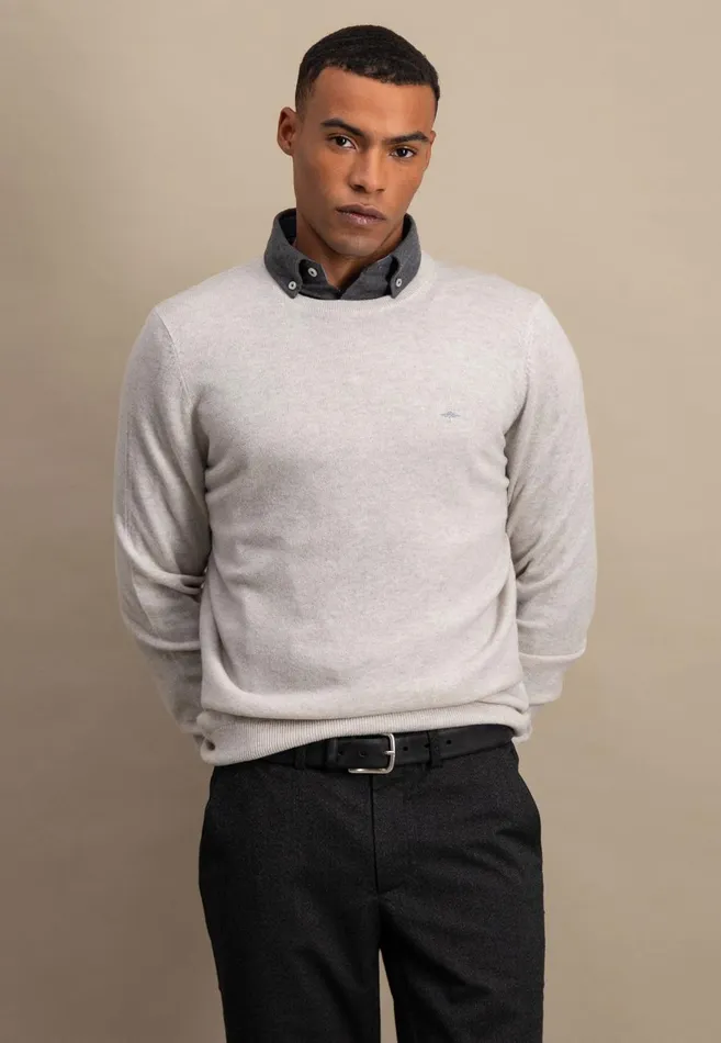 FYNCHHATTON Merinocashmere Sweater With A Round Neckline Cloud Bluenightlight Khakidark Emeraldgrass Greennavy Men Sweater