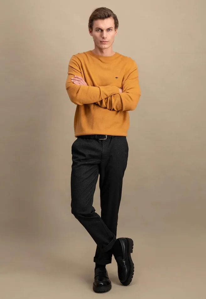 FYNCHHATTON Merinocashmere Sweater With A Round Neckline Cloud Bluenightlight Khakidark Emeraldgrass Greennavy Men Sweater