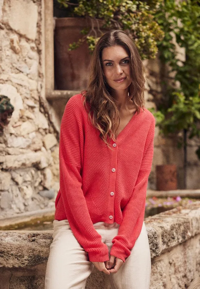 FYNCHHATTON Part Jacket With A Linen Content Summer Red Women Cardigan