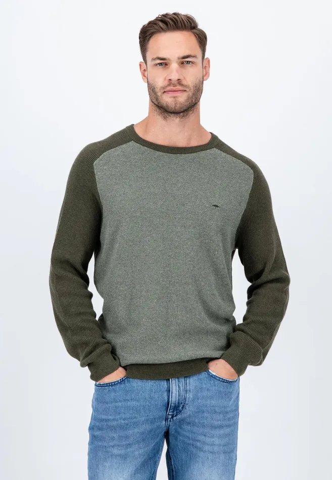 FYNCHHATTON Pullovers Made Of Cotton Twocolor Optics Dark Khakinavy Men Sweater