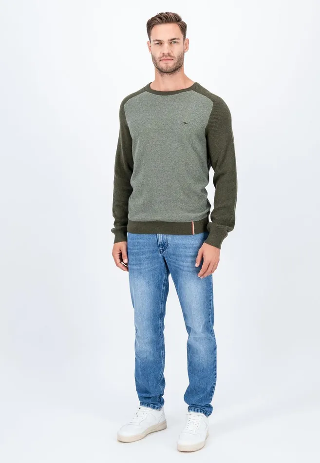FYNCHHATTON Pullovers Made Of Cotton Twocolor Optics Dark Khakinavy Men Sweater