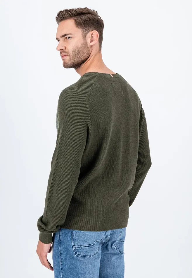 FYNCHHATTON Pullovers Made Of Cotton Twocolor Optics Dark Khakinavy Men Sweater