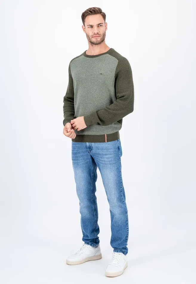 FYNCHHATTON Pullovers Made Of Cotton Twocolor Optics Dark Khakinavy Men Sweater