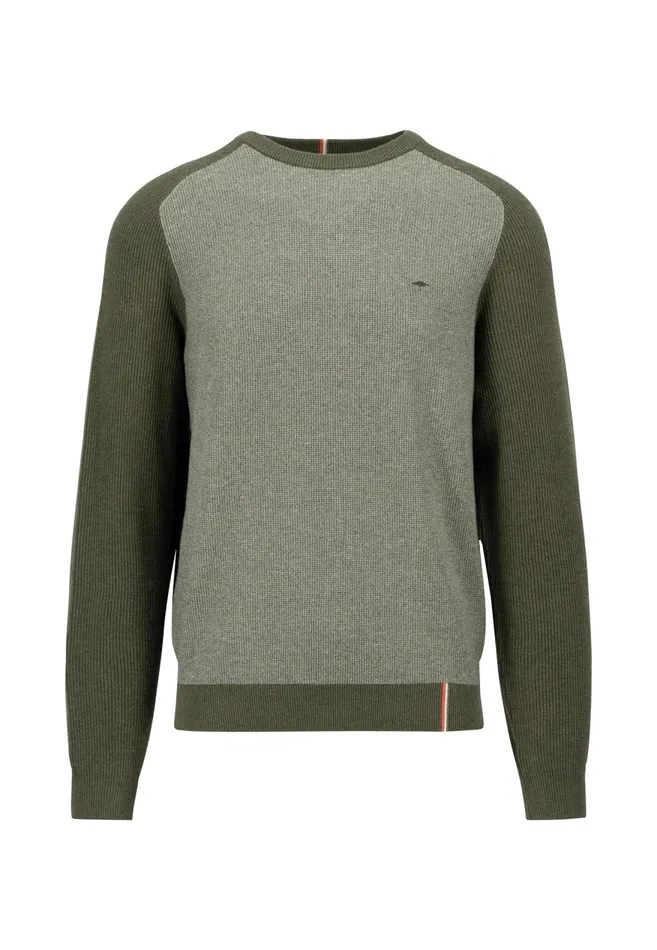 FYNCHHATTON Pullovers Made Of Cotton Twocolor Optics Dark Khakinavy Men Sweater