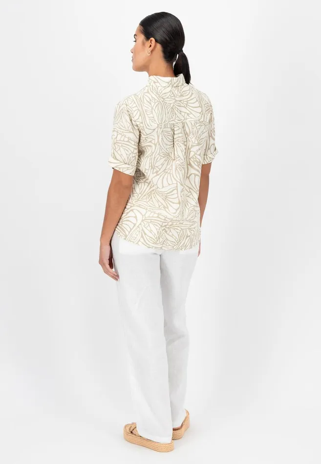 FYNCHHATTON Short Arm Linen Blouse With Botanical Pattern Safari Beigereed Green Women Sale FYNCHHATTON Short Arm Linen Blouse With Botanical Pattern Safari Beigereed Green Women Sale