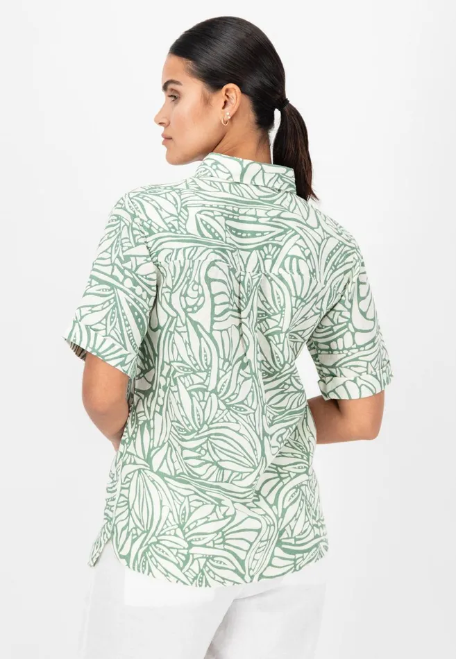 FYNCHHATTON Short Arm Linen Blouse With Botanical Pattern Safari Beigereed Green Women Sale FYNCHHATTON Short Arm Linen Blouse With Botanical Pattern Safari Beigereed Green Women Sale