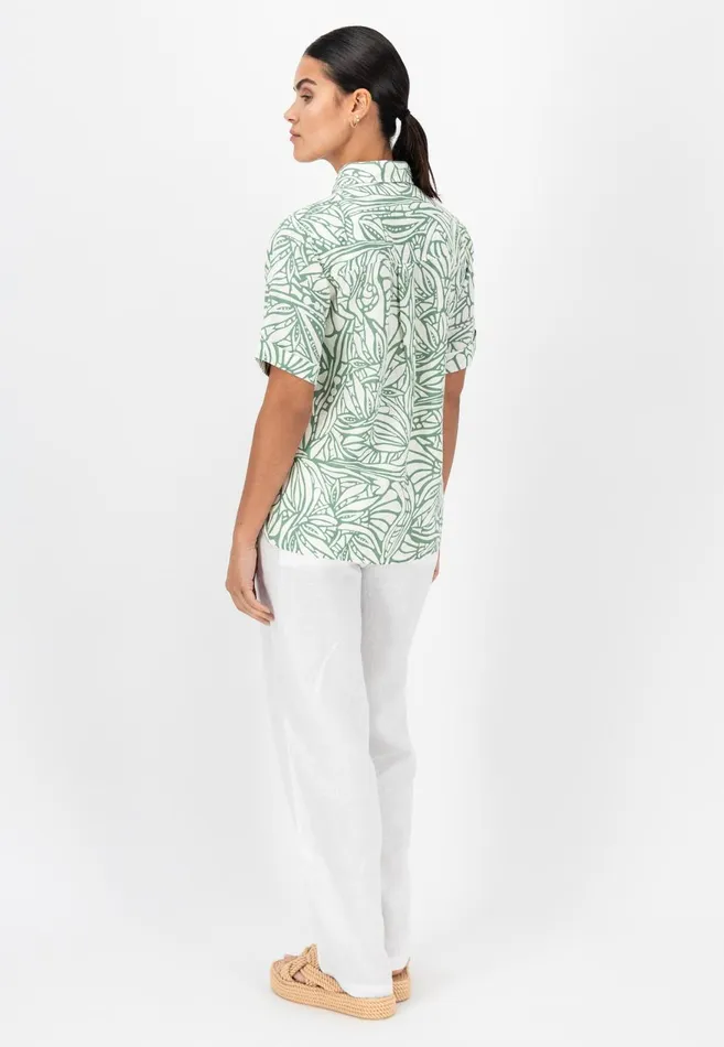 FYNCHHATTON Short Arm Linen Blouse With Botanical Pattern Safari Beigereed Green Women Sale FYNCHHATTON Short Arm Linen Blouse With Botanical Pattern Safari Beigereed Green Women Sale