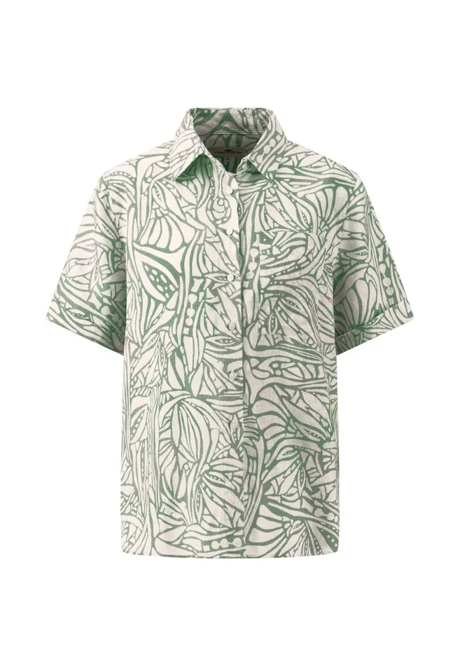 FYNCHHATTON Short Arm Linen Blouse With Botanical Pattern Safari Beigereed Green Women Sale FYNCHHATTON Short Arm Linen Blouse With Botanical Pattern Safari Beigereed Green Women Sale