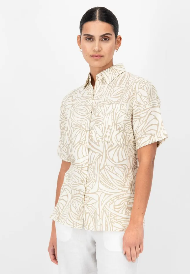 FYNCHHATTON Short Arm Linen Blouse With Botanical Pattern Safari Beigereed Green Women Sale FYNCHHATTON Short Arm Linen Blouse With Botanical Pattern Safari Beigereed Green Women Sale