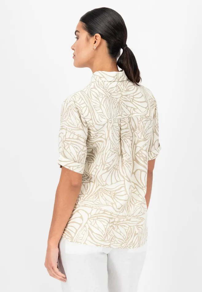 FYNCHHATTON Short Arm Linen Blouse With Botanical Pattern Safari Beigereed Green Women Sale FYNCHHATTON Short Arm Linen Blouse With Botanical Pattern Safari Beigereed Green Women Sale