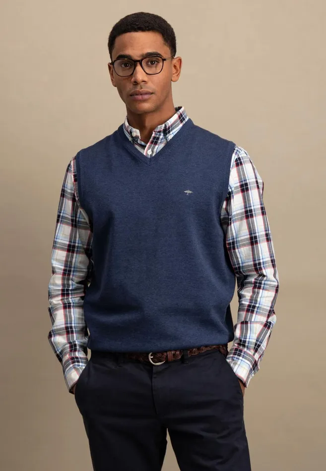 FYNCHHATTON String Pullunder Made Of Fine Cotton Steelnavypoppy Rednightstrong Blue Men Sweater