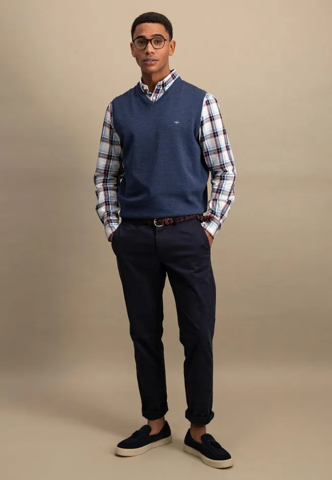 FYNCHHATTON String Pullunder Made Of Fine Cotton Steelnavypoppy Rednightstrong Blue Men Sweater