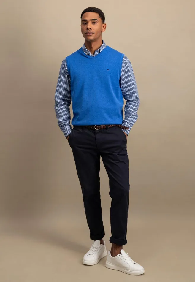 FYNCHHATTON String Pullunder Made Of Fine Cotton Steelnavypoppy Rednightstrong Blue Men Sweater